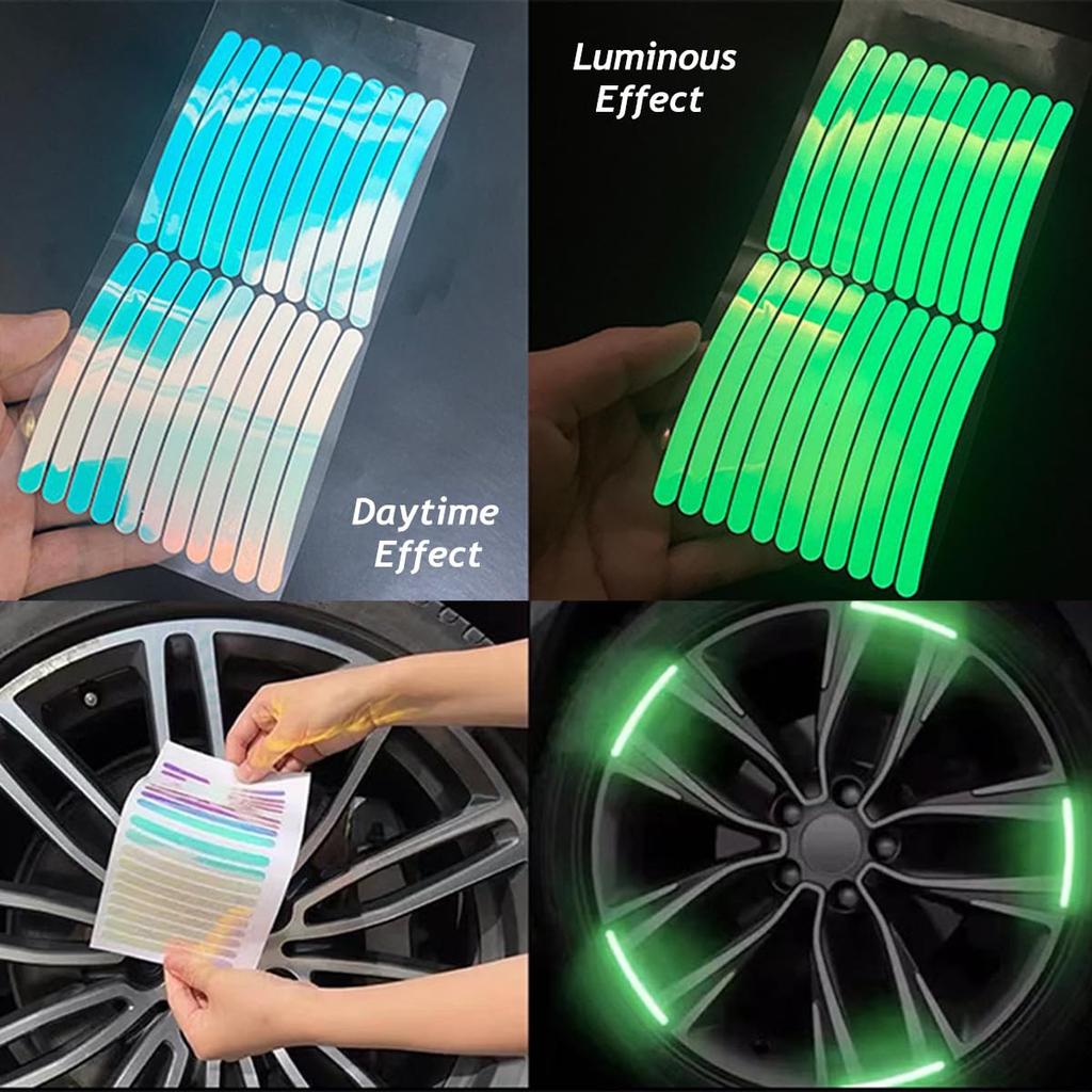 Getrays 60 Stück Auto Reflektierende Felgenaufkleber Aufkleber, Reflektierende Felgenstreifen-Aufkleber für