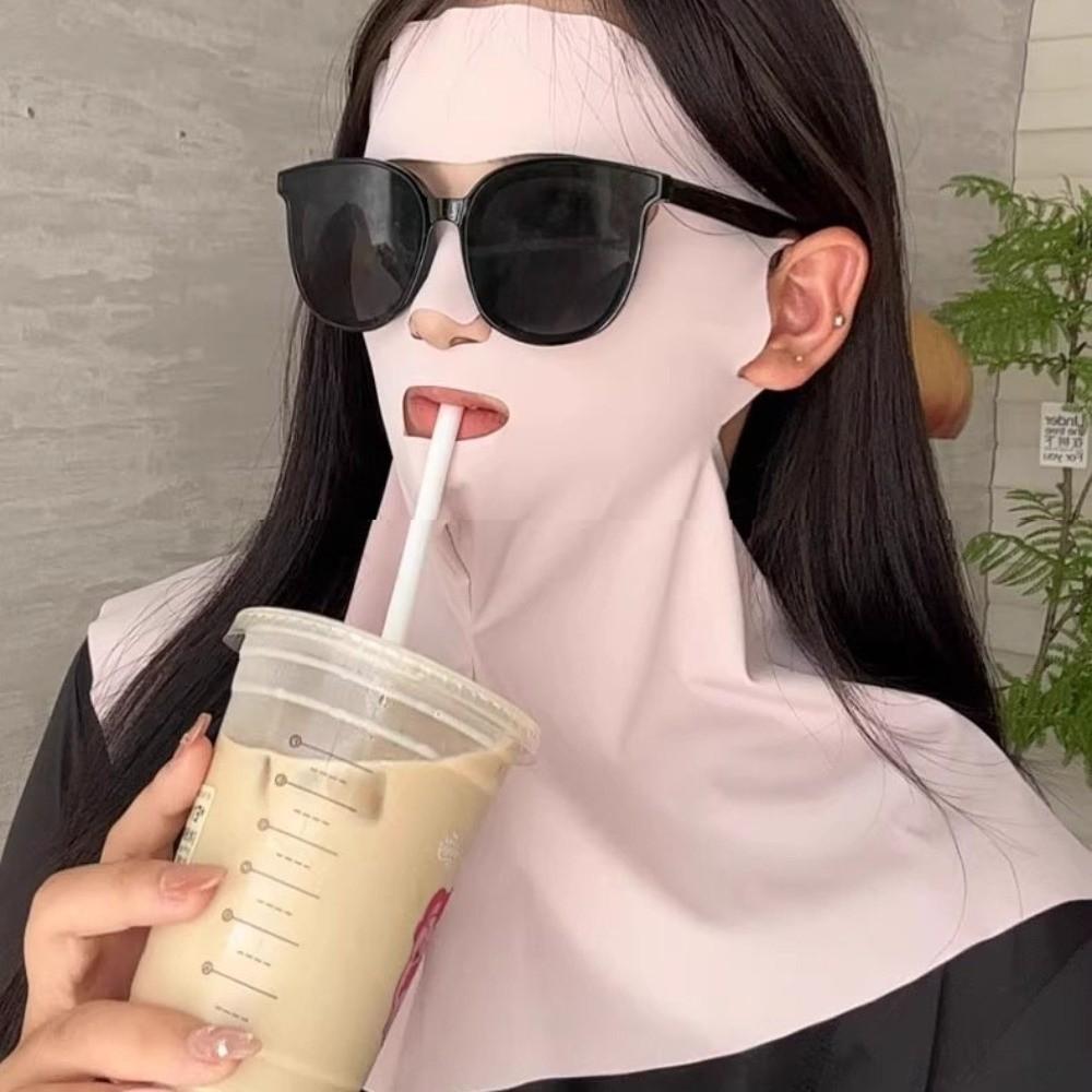 Polyester Sunscreen Mask Solid Color Neck Wrap Simple Ice Silk Face Veil  Summer