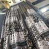 MOJTA Mid-length Skirt Spring Summer Contrast Floral Women's Elastic High Waist Skirt A-line Long Skirt