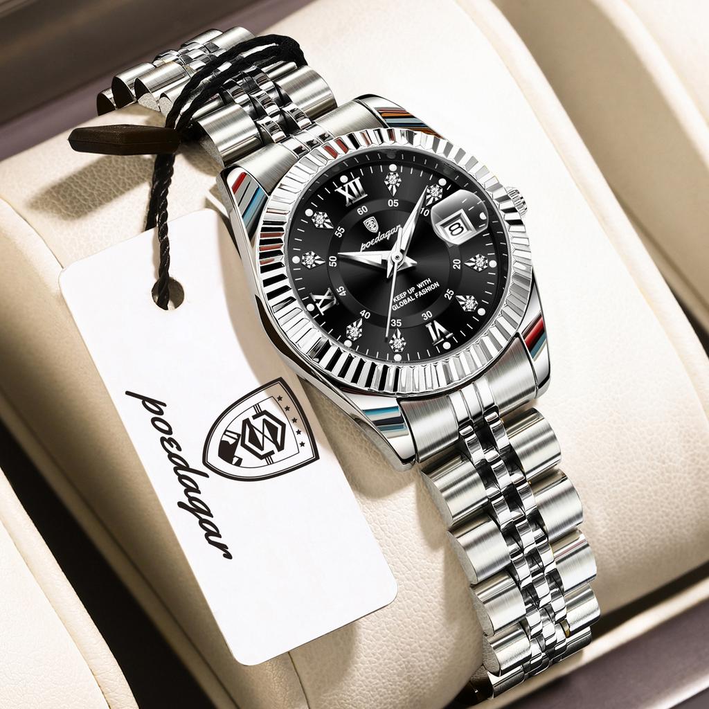 POEDAGAR Business Quartz Ladies Wristwatch Waterproof Luminous Date Elegant Women Watch Stainless Steel Fashion Women's Watches