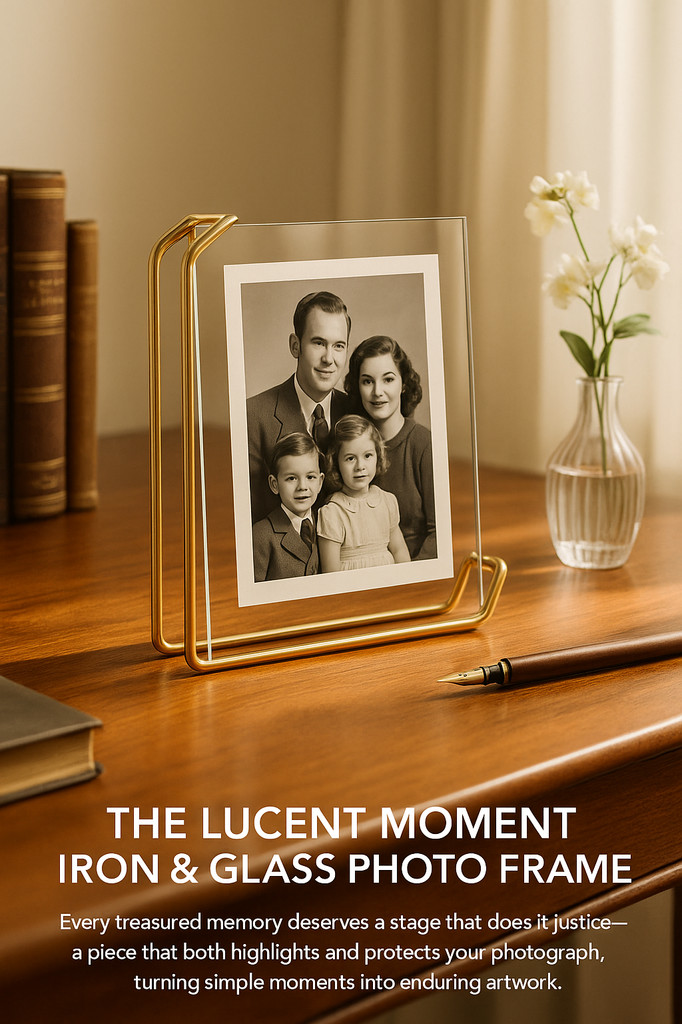 Metalowa ramka na zdjęcia Szkło o wysokiej przejrzystości Artykuły domowe Nowoczesny pulpit do wyświetlania obrazów Kreatywne przechowywanie