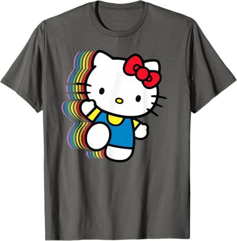 

2026 Hot Sanrio Hillti Womens TShirt with Rainbow Pattern Pure Cotton Comfortable Casual and Fashionable Womens Casual Top S