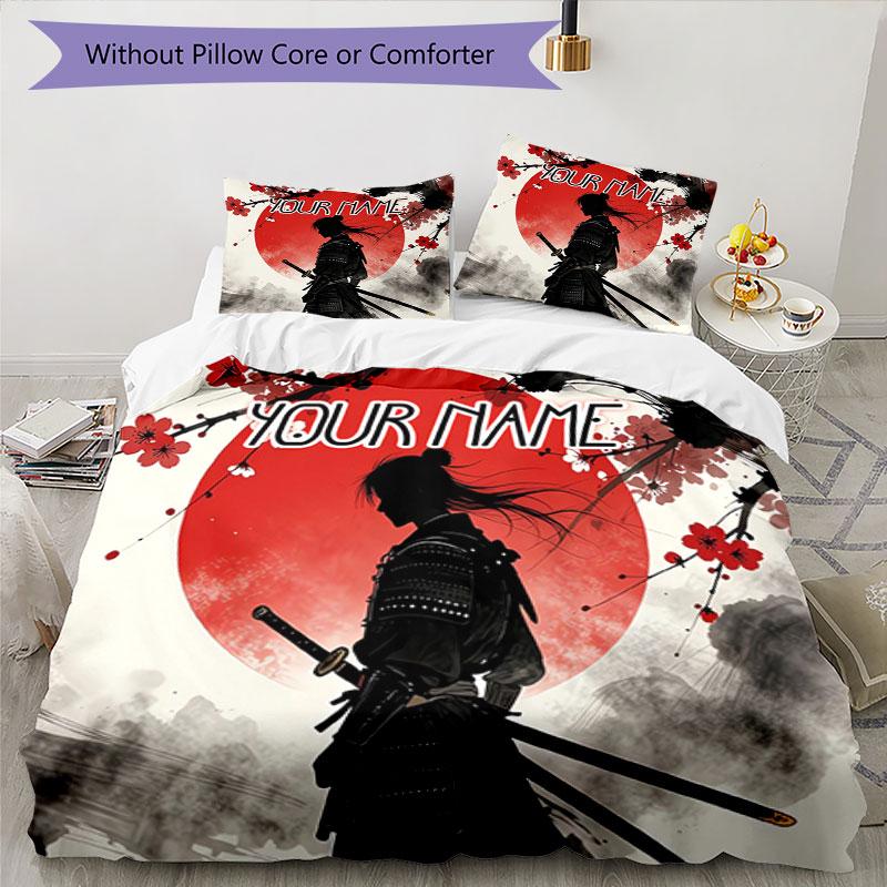 3PC Custom Name Samurai Sunset Journey Bedding Set Duvet Cover Closure Includes 1 Duvet Cover & 2 Pillowcases for Bedroom