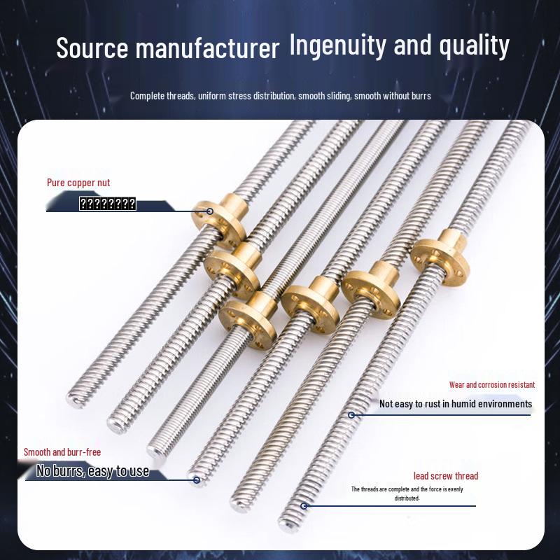 304 Stainless Steel Trapezoidal Thread Rod with Nut for T8 Stepper Motor Lead Screw in 3D Printers