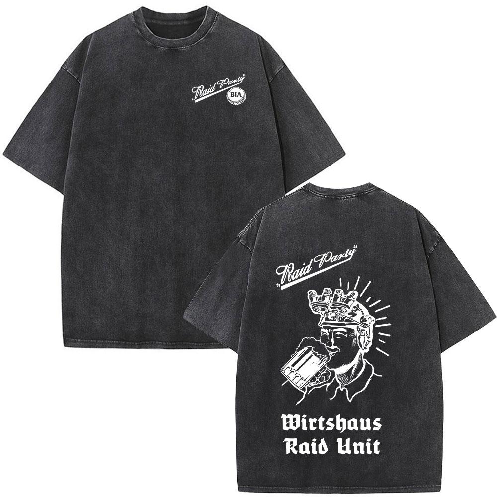 T-shirt da uomo con grafica scheletro 'Washed Vintage Forward Observations Group Brothers in Arms', stile gotico rock, oversize, streetwear