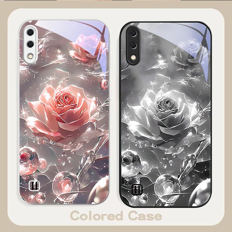 Ice crystal-colored roses For Samsung A01 02 03 Core 04 05 06 10 12 13 14 5G 15 16 M02 12 Note 8 9 10 20 glass Ultra phone case