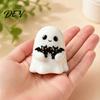 Small Ghost Statue for Garden Halloween Figurine, Cute White with Bats, Spooky Desk Decor Resin Ornament Home Mantel Tabletop Funny