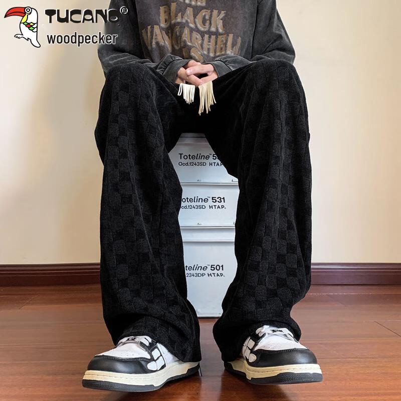 

TUCANO Men s Autumn/Winter Thickened Loose Fit Checkerboard Casual Sport Pants L