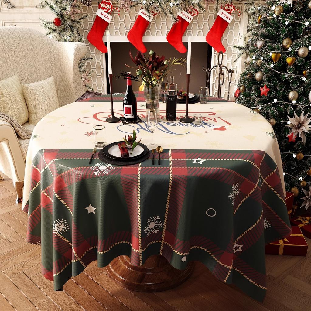 Christmas New Year Decor Round Tablecloth Waterproof Heat Resistant Washable Table Cover