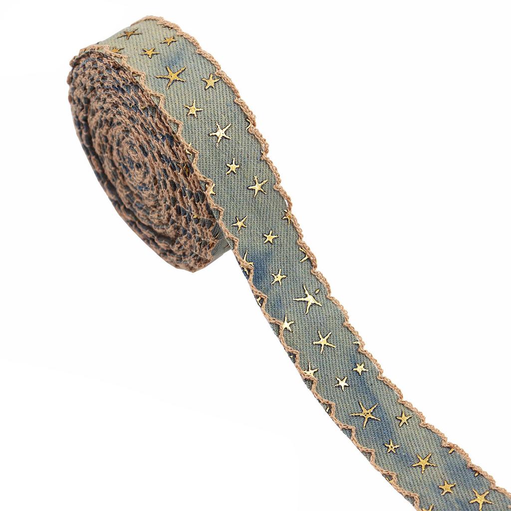 Retro Denimband mit Stern für kreative DIY-Projekte Kleidungsdekoration Vintage Blaues Denim-Besatz Einzigartiger Stern