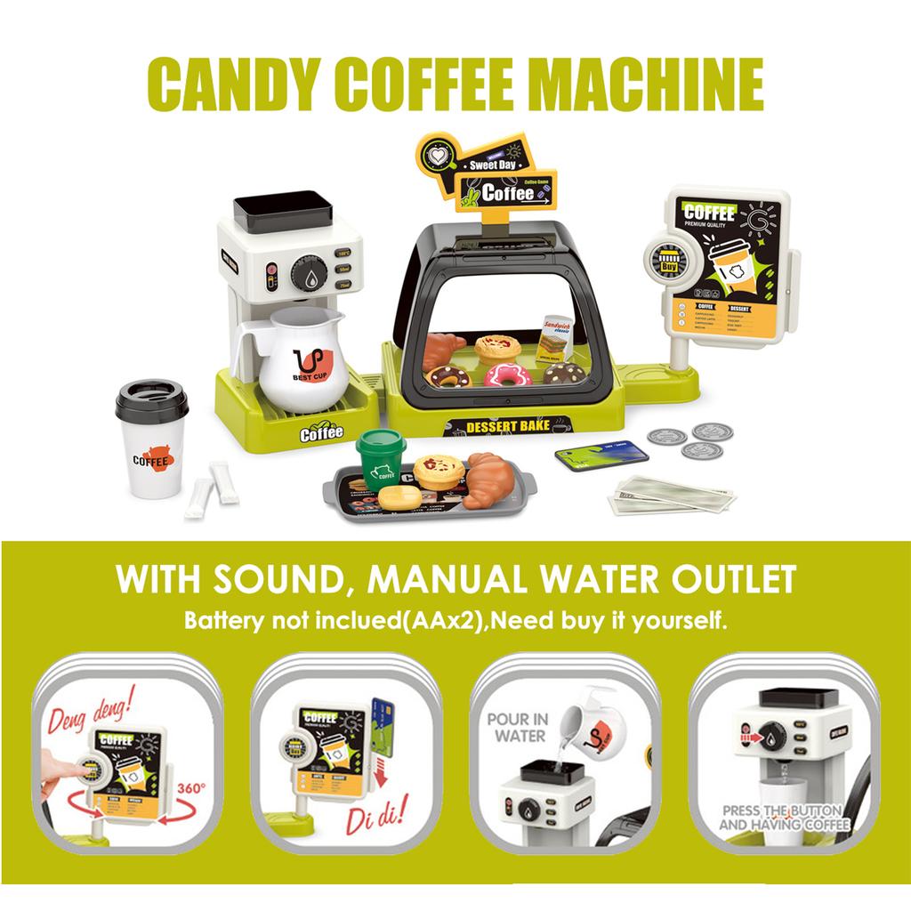 Kids 3in1 Coffee Machine Toy Set 41pcs Pretend Play With Light Sound Manual Water Outlet Role Playing Gift For Boys Girls