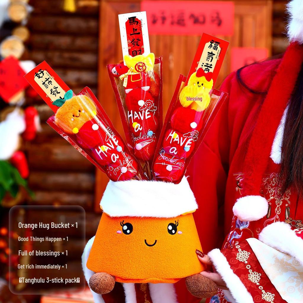 2026 Year of the Horse Tanghulu Plush Fortune Bucket – Chinese New Year Desktop Decor