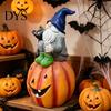 Autumn Home Accents Halloween Gnome Outdoor Garden Statue, Resin On Pumpkin Figurine with Hand Painted Yard Decor Black Cat, Fall Dwarf Sculpture for