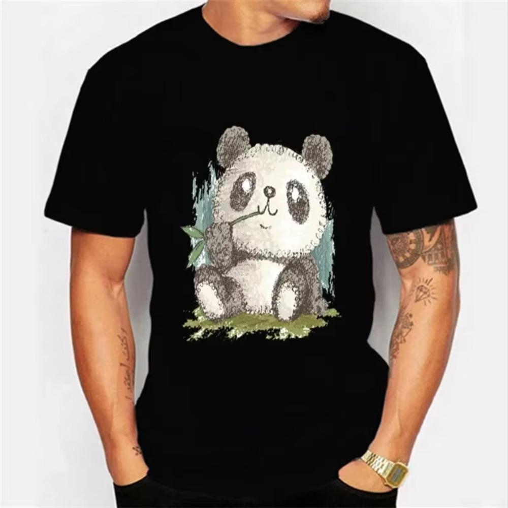 Pandas Vintage T Shirts Men's Clothing Short Sleeve T-shirts Anime Panda Print Tshirts Casual Short Sleeve Tops Shirt Men Tees