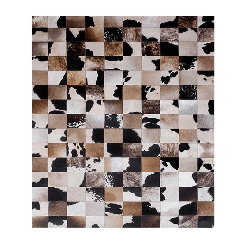 Retro American-Style Cowhide Carpet: High-Grade Leather Floor Mat for Living Room and Bedroom, Light Luxury, Soft, and Trendy Design.