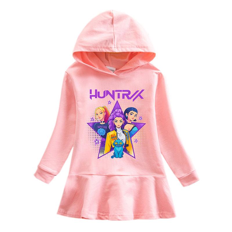 Frühling Herbst Kpop Hexenjagd Team Lotusblatt Rand Cartoon Regenbogen Mädchenkleid Baumwolle Langarm Hoodie Hundert Falten Prinzessinnenkleid