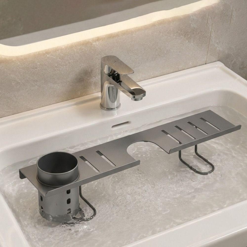 Carbon Steel Faucet Storage Shelf Hollow Out Kitchen Sink Shelf Bathroom Storage Rack for Kitchen