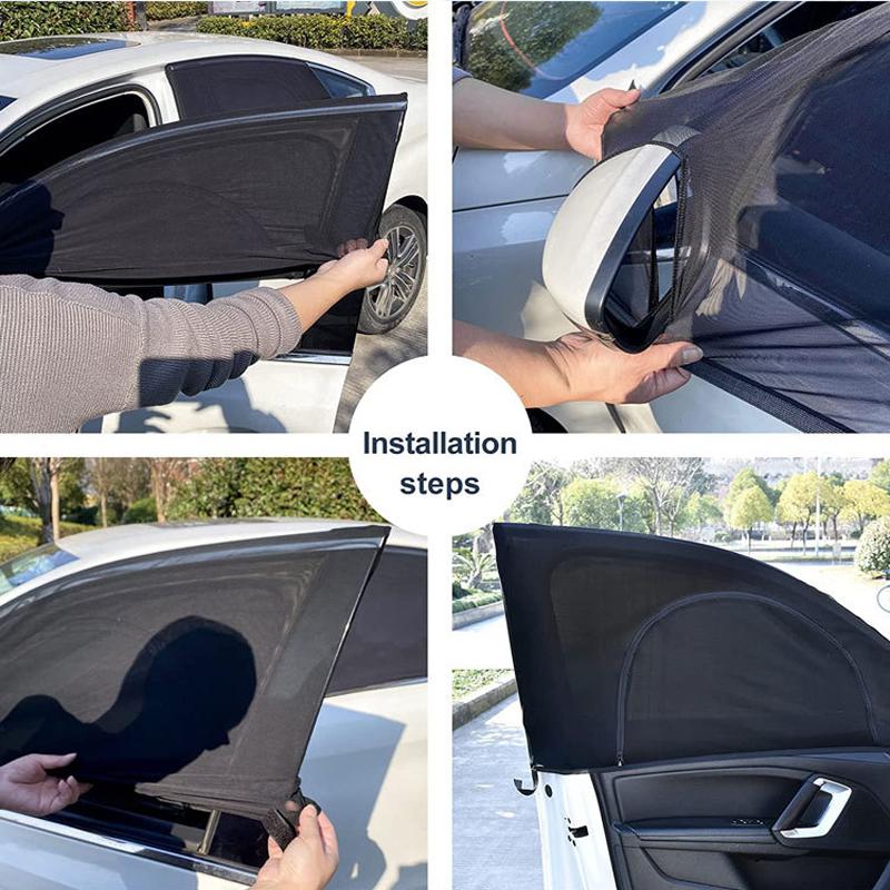 2pc Car Shade Curtain Door Window Mesh Curtain Double Shade Heat Insulation Zipper