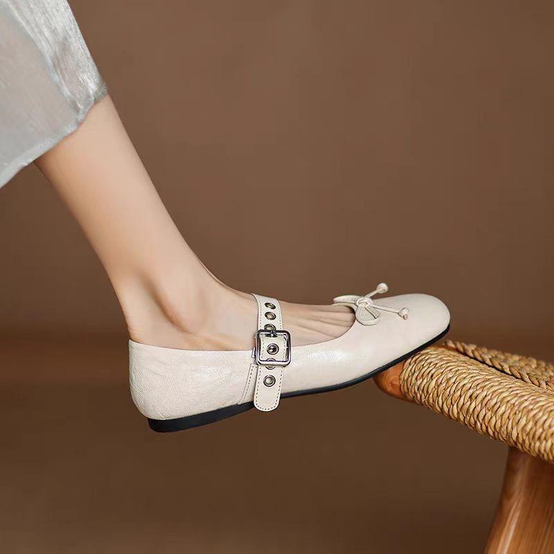 New Retro Round-toed Flat One-strap Versatile Women's Single Shoes for Commuting
