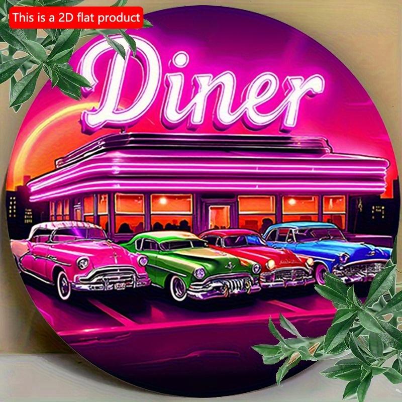 

2d Flat 20*20cm American Wooden Sign, Circular Wooden Sign, Classic Car Rustic Wooden Mural, Wooden Wall Decoration, Home, Garage, Restaurant, Cafe. 20*20cm