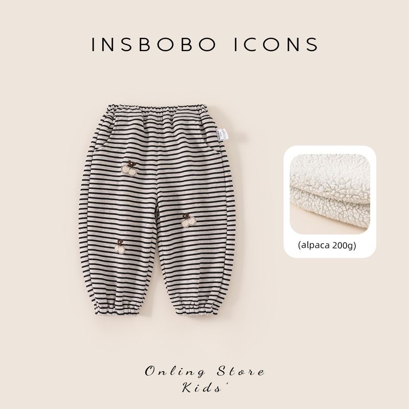 Insbobo Girls  Pants 2025 Winter New Stylish Children s Clothing Baby Thickened Long Pants Children s Autumn and Winter Pants Black Stripes 100