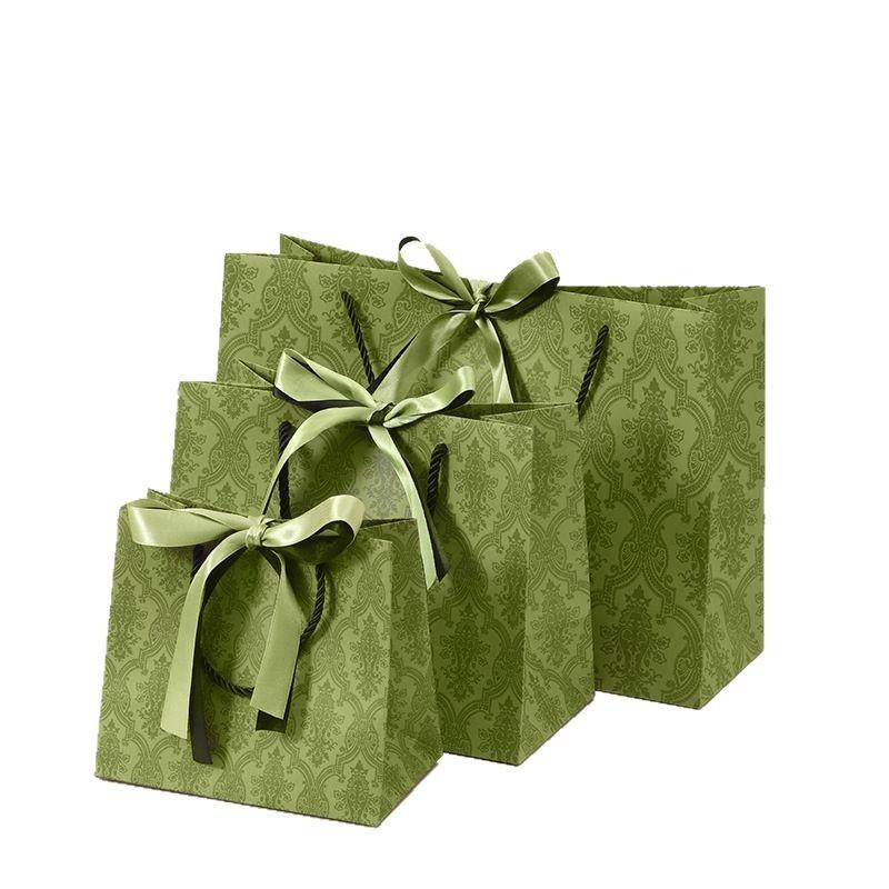 Green, Handheld Gift Bag, Companion Gift Packaging Bag, Light Luxury, Clothing, Candy, Storage, White Card Paper Bag