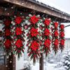 Festive Snowy Pine Needle Swag Holiday Entrance Wall Ornament, Red Poinsettia Berry Decor, Natural Decor Cone Hanging Swag, Needles Scandinavian Home
