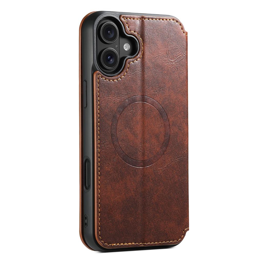 SUTENI J06 For iPhone 16 Plus Case Compatible with MagSafe Textured PU Leather Flip Phone Cover