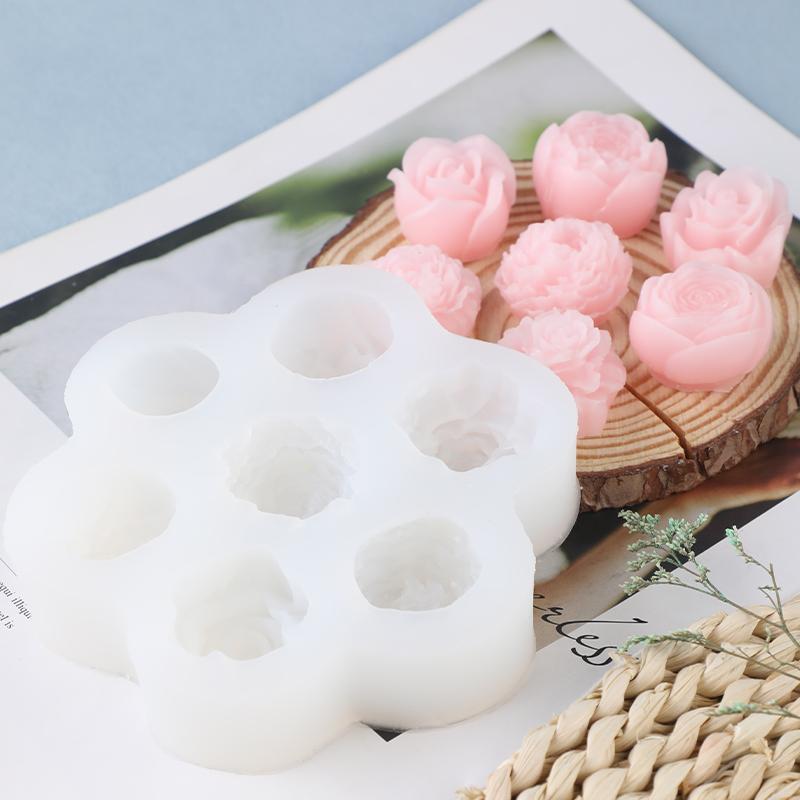 Mehrere 7-Loch-Silikonformen für Rosen und Pfingstrosen zum Backen von DIY-Kuchen, Schokolade, Gips, Harz und Kerzenformen