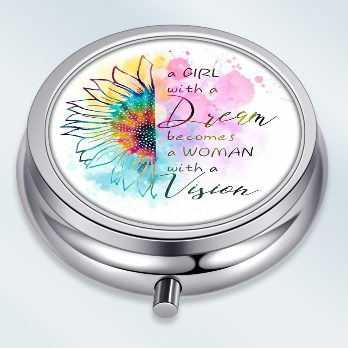 

Portable Pill Box with 3 Compartments, Mini Metal Medicine Organizer Case, Cute Printed Pill Container for Vitamins, Pills, Jewelry, Travel, Daily Use