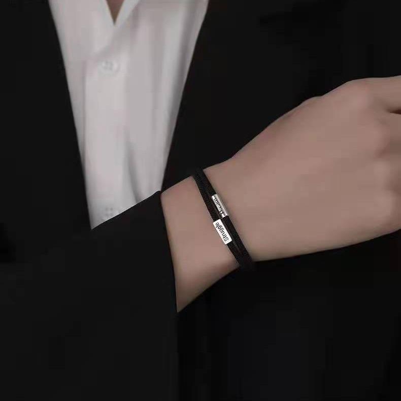 Mingjie Pánský inspirativní náramek s dvojitou šňůrkou - Trendy pletená ruční šňůrka, Ideální vánoční dárek pro přítele