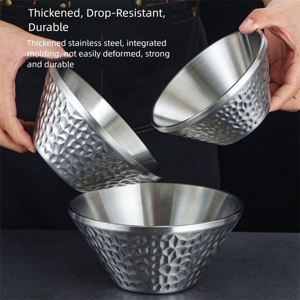 304 Stainless Steel Salad Mixing Bowl Double Layer Ice Shaved Bowl Thicken Ice Cream Bowl Rice