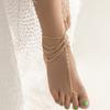 VIVILADY Geometry Alloy Imitation Crystal Multilayer Tassel Chain Beach Anklet For Women And Bride Fashion Simple Party Gift