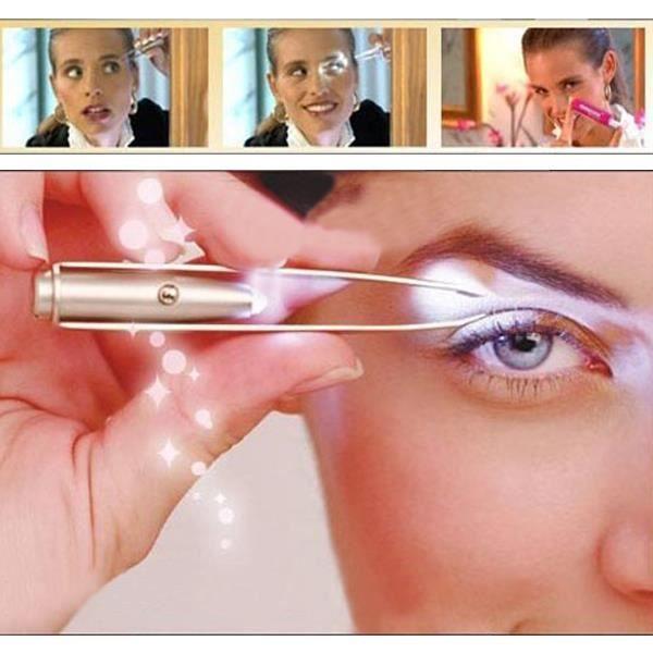 Beauty Tools - LED Eyebrow Clip Tweezers - Metal - 9.5x1.55cm - LR41 Battery Powered