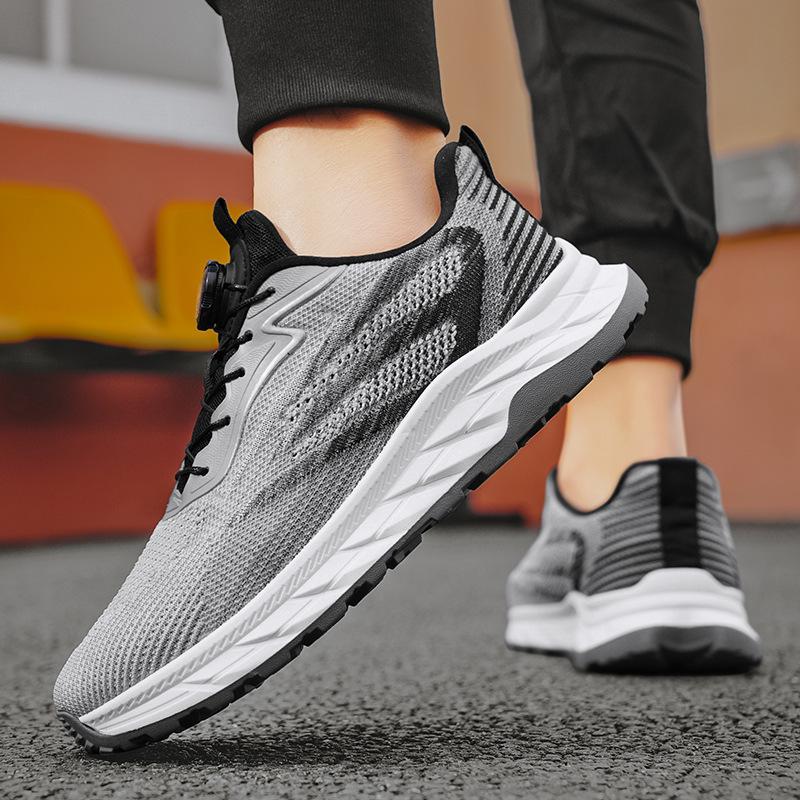 2024 Summer New Rotating Button Strap-free Platform Sneakers Fashionable Fly-woven Breathable Running Men's Shoes