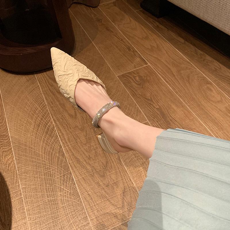 Grape mother studiolee2025 one-word diamond with pointed head after empty thick heel cool slippers women's thick heel sandals