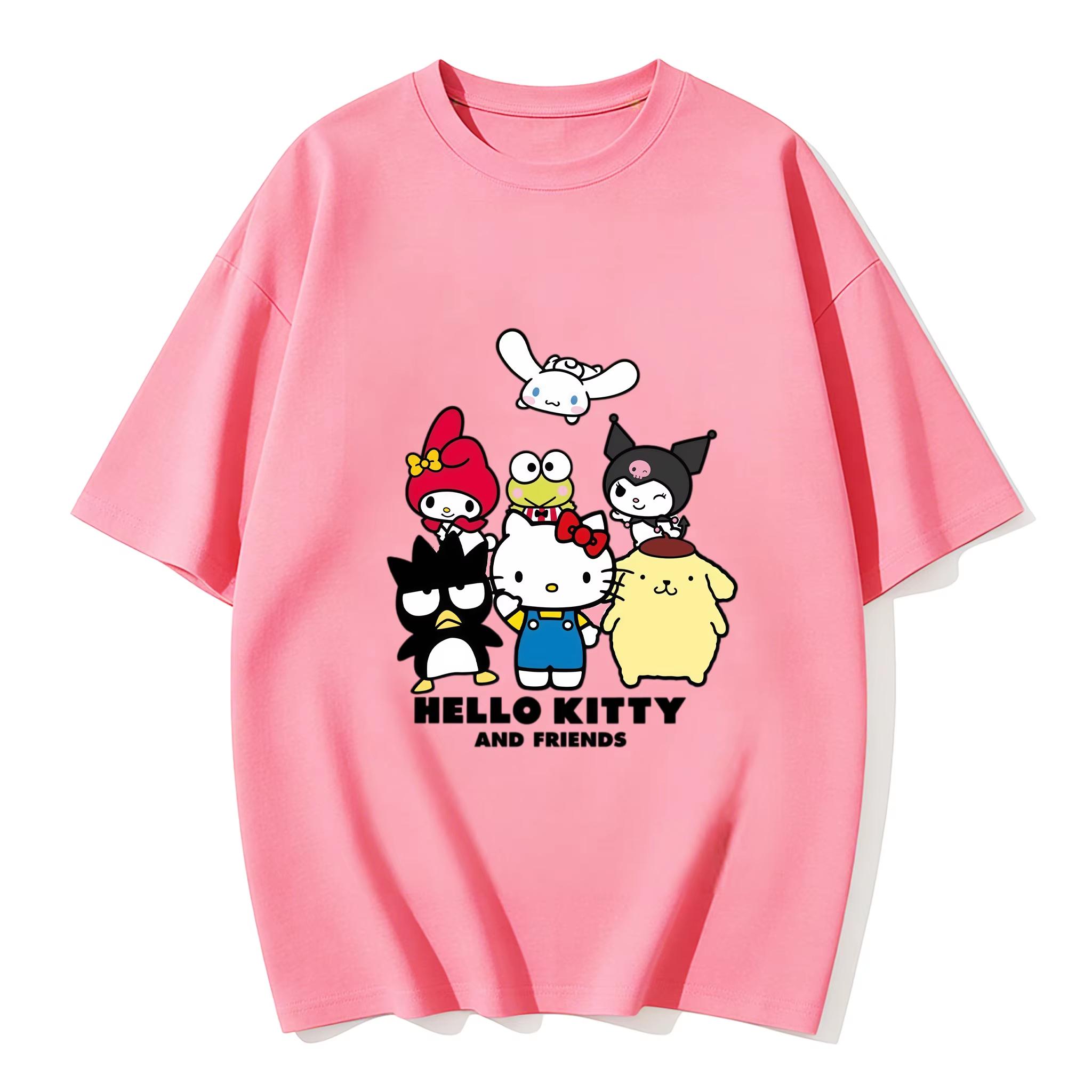 

2026 Cute Hello Kitty and Friends Group Print Tshirt Casual Short Sleeve Tee for Mom and Daughter Sweet Family Matching Outfits S