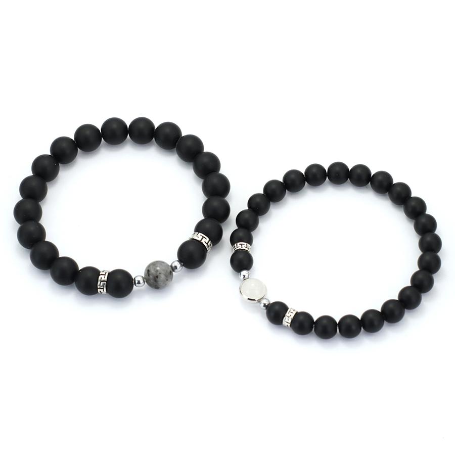 Romantisches 2-teiliges/Paar Partnerarmband 8mm 10mm Perlen Strang Armband Valentinstag Geschenk Obsidian Blau Sandstein Passendes Armband