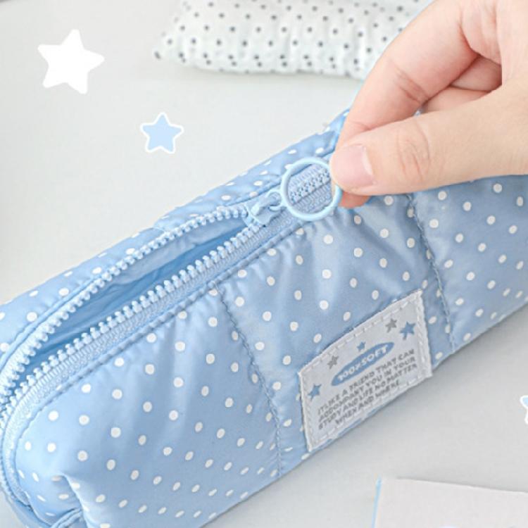 Dotted Print Pencil Bag High Capacity Cloth Pencil Case Multi Compartments Zippered Pen Storage Bag for Student Teen