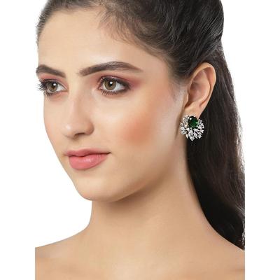 Women Green American Diamond Stud Earrings
