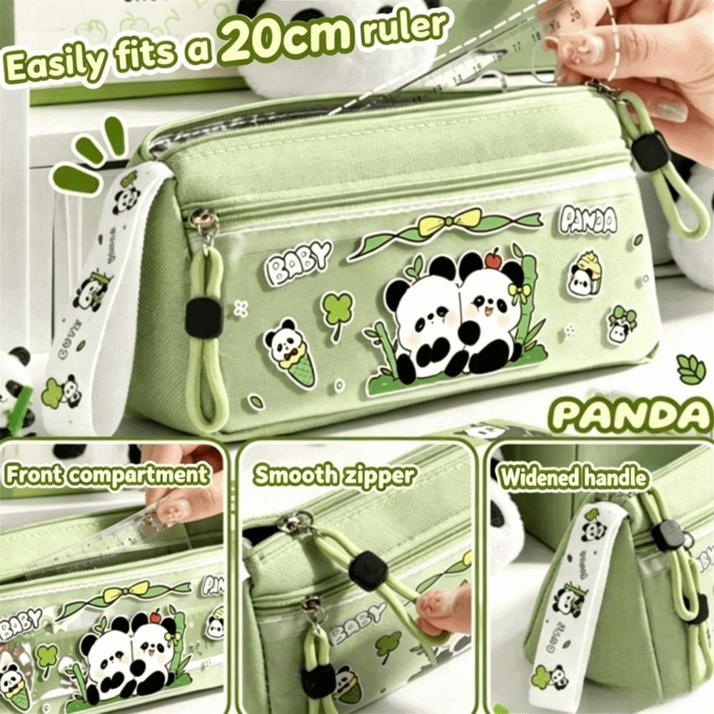 Portable Panda Pencil Case Double Layer Stationery Pouch New Pencil Pouch School Supplies