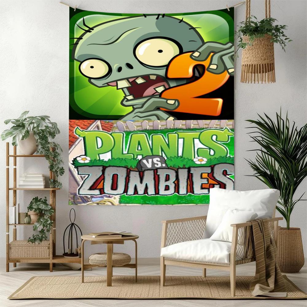 Plants Vs Zombies Aesthetic Tapestry Rustic Farmhouse Great For Reading Corner Dorm Wall Bedroom Four Seasons Vintage Wall Art