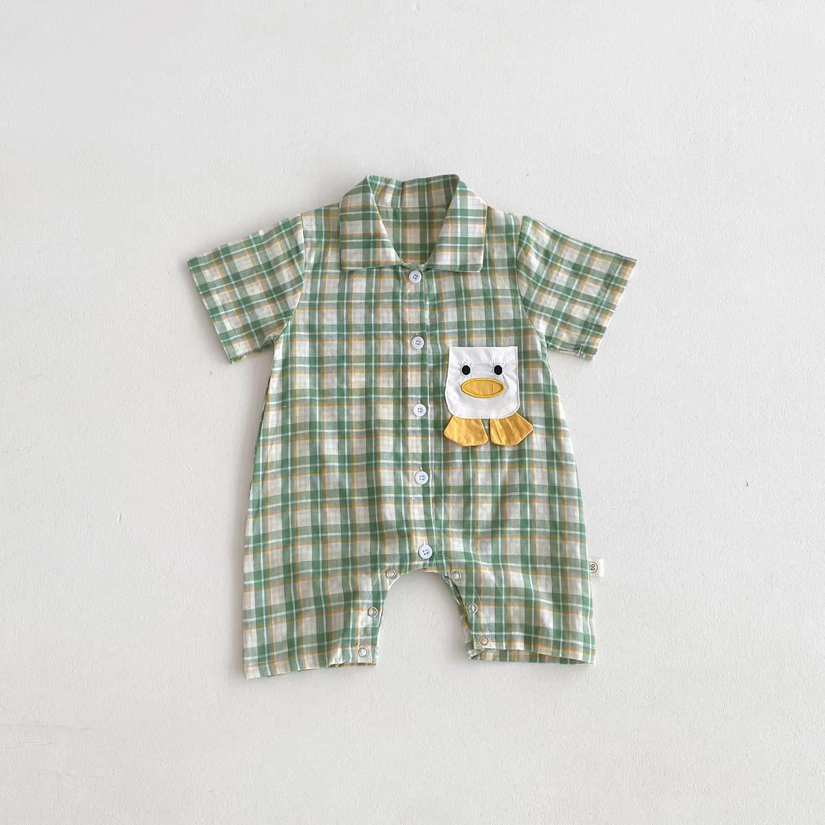 

Summer Boys Plaid Short Sleeve Romper - Stylish Korean Style Crawling Suit for Infants 73cm