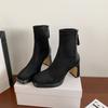 Waterproof Table High Heels Autumn and Winter New Suede Short Thick Heel Thin Black Square Head Short Women