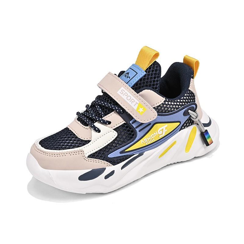 Kids Lightweight Running Shoes Boys Girls Non-Slip Soft Sole Waterproof PU Upper Mesh Lining School Outdoor Sport Sneakers