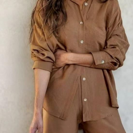 2025 European & American Casual Autumn/Winter Breathable Shirt & Loose Wide-Leg Pants Set