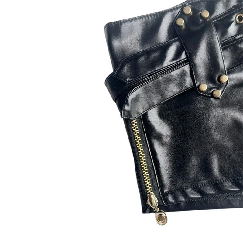 Γυναικεία Σέξι Σορτς Εξαιρετικά Κοντά με Πλαϊνό Φερμουάρ και Ραφές, Χαμηλοκάβαλα, με Δερμάτινη Ζώνη, Μίνι Παντελόνια, Γυναικεία Στενά Παντελόνια που Ανασηκώνουν τους Γλουτούς, Παντελόνια Τρία Τέταρτα