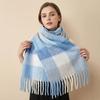 Plush Plaid Wool Scarf Long Women Cape Classic Rainbow Tassel Shawl  Women/Men