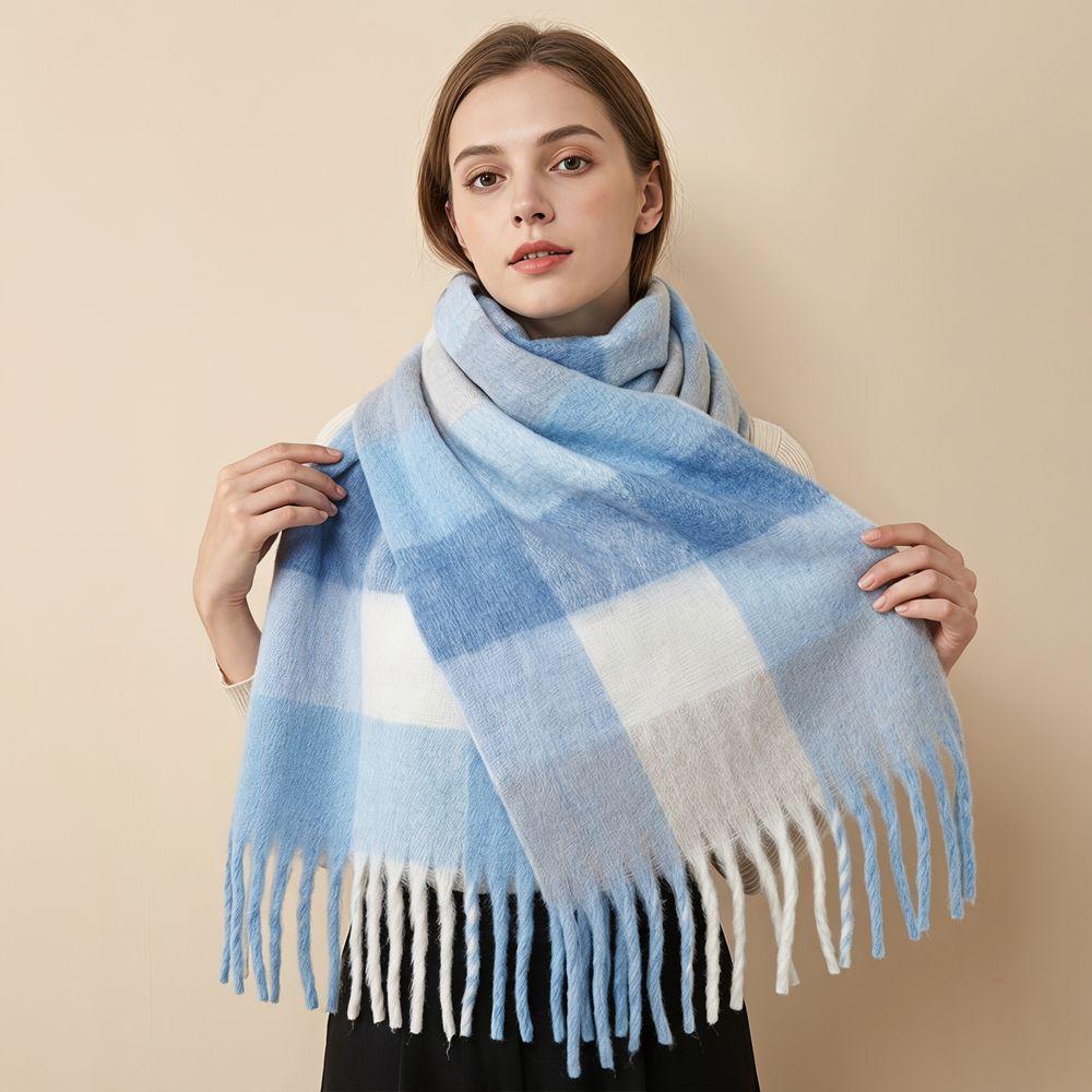 Plush Plaid Wool Scarf Long Women Cape Classic Rainbow Tassel Shawl Women/Men