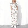Women Plus Size Floral Printed Cutout Neck Short Sleeve Scrub Set With Pockets Top And Long Pants Two Piece